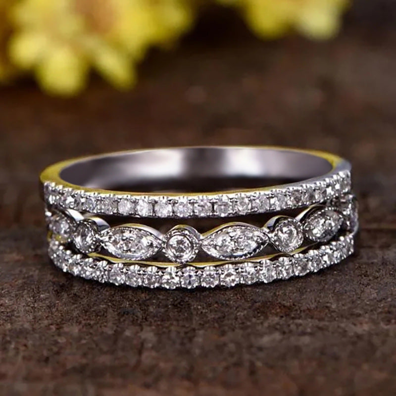 Geometric Copper Ring With Horse Eye Zircon Inlaid White Gold Color Elegant Round Design For Her Jewelry Style