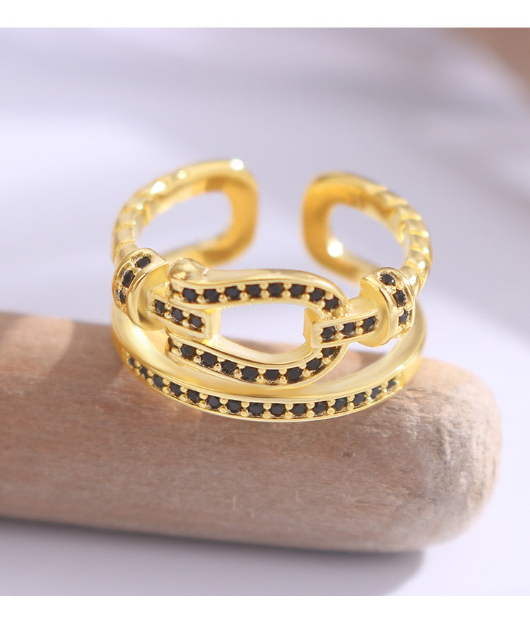 Womens Ring Golden Dripping Oil Cartoon Character Design Thai Silver Gold Plated Double Layer Elegant Fashion Ring