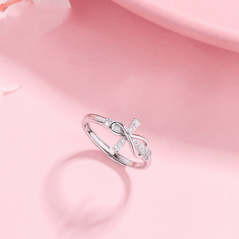 Sterling Silver Micro Diamond Cross Ring Lightweight 9x13mm Fashion Ring Gift For Him Or Her White Gold Golden