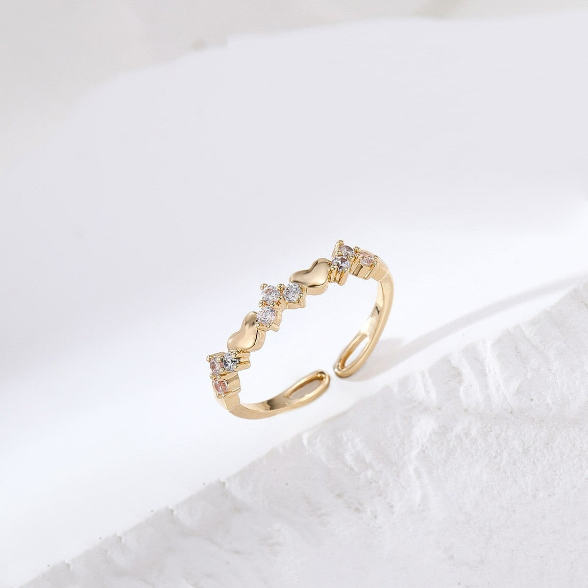 Womens Inlaid Zircon Ring Open Adjustable Geometric U Shape Copper Ring Korean Ring Elegant Ring Womens Jewelry Gift for Her Party Ring Fashion Ring Simple Ring