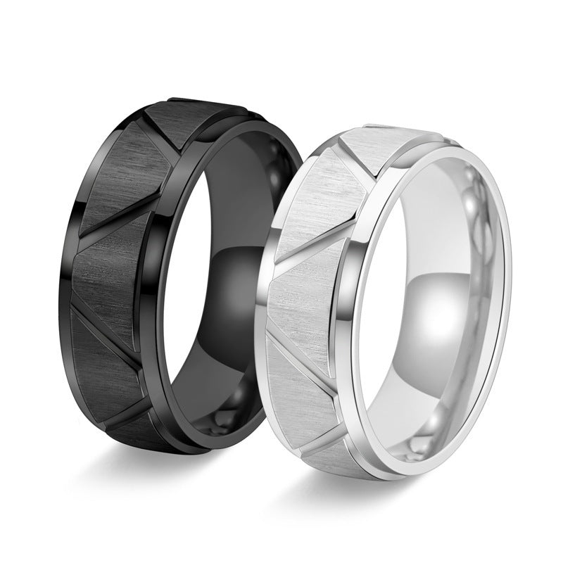 Men's 8mm Stainless Steel Ring With Flower Cross Sand Finish Silver Gold Black Sizes US6 to US12 Electroplated