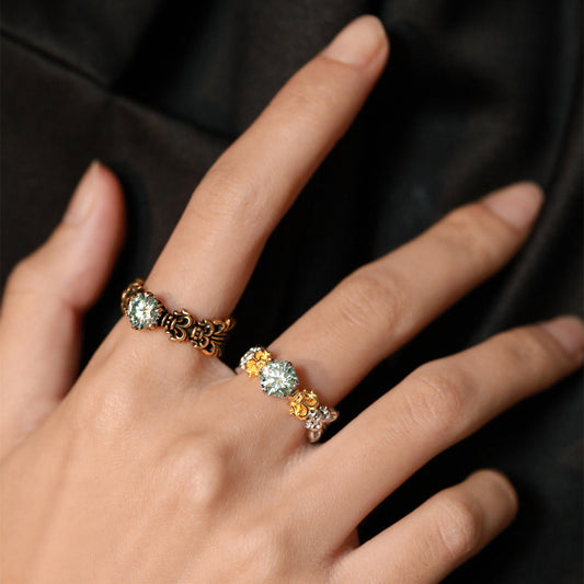 Copper Open Adjustable Ring With Geometric Flower Luce RetroVintage Style For Women Elegant Everyday Wear Chic