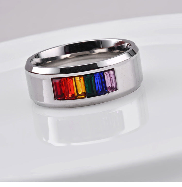 Stainless Steel Rainbow Flag Pattern Ring For Unisex Jewelry Sizes 5 6 7 8 9 10 11 12 Pride Gift For Pride Wear