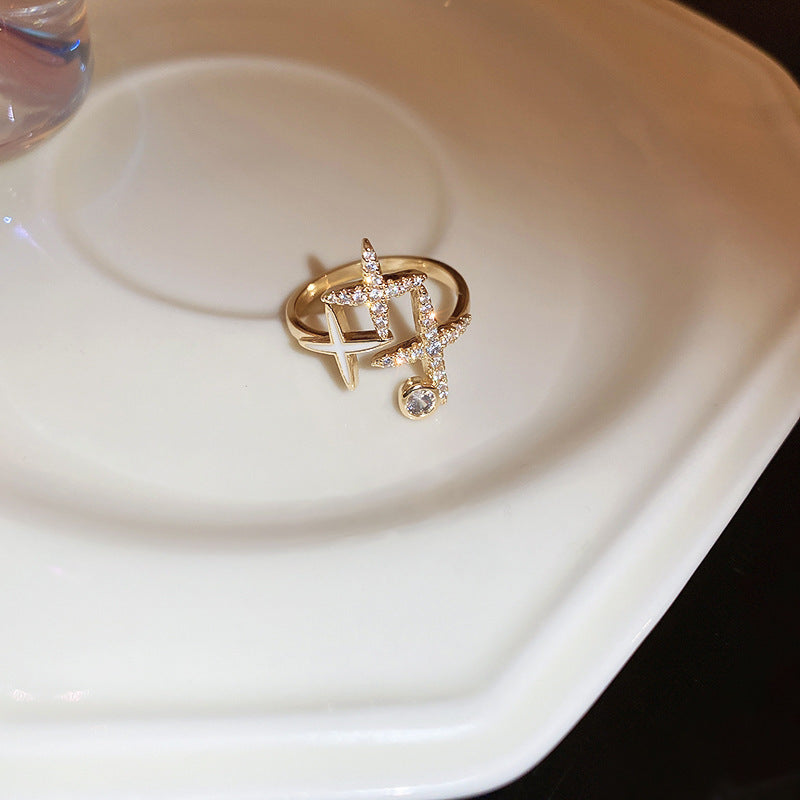 Double Layer Ring Geometric Copper Ring Opal Inlay Gold Plating Exquisite Design Fashion Jewelry Chic Ring Now