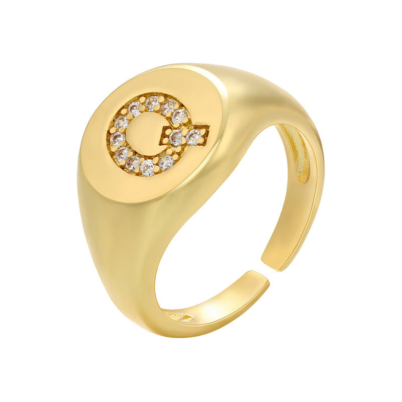 Women Adjustable Initial Ring Wide Band Gold Tone Diamond Accent Personalized Alphabet Jewelry Gift Daily Wear