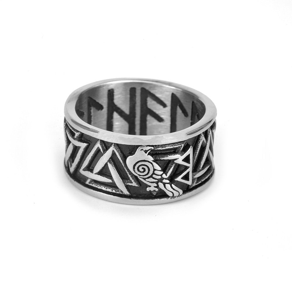 Mens Retro Crow Design Geometric Stainless Steel Ring Personalized Durable Fashion Accessory Collector Quality