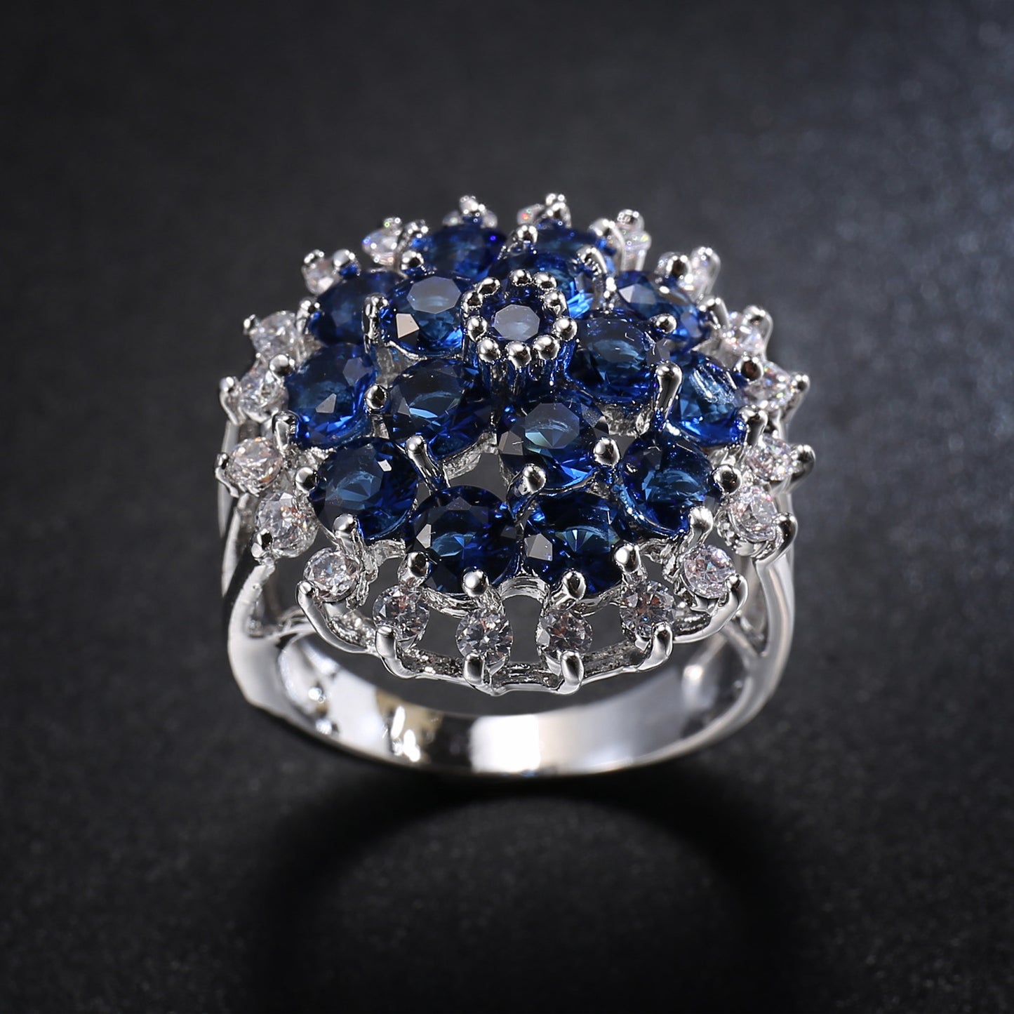Jewelry Women's Creative Fashion Royal Blue Stamen Zircon Ring