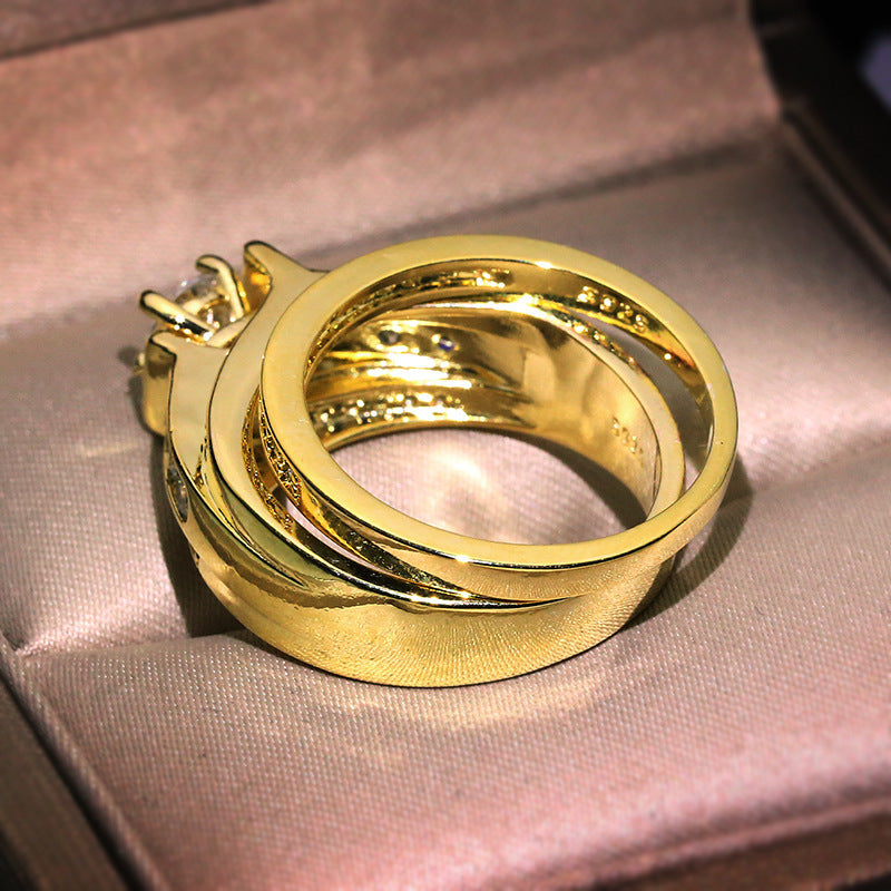 Women Diamond Simulated Square Ring Brass Plated Elegant Engagement Wedding Anniversary Fashion Jewelry Gift For Women