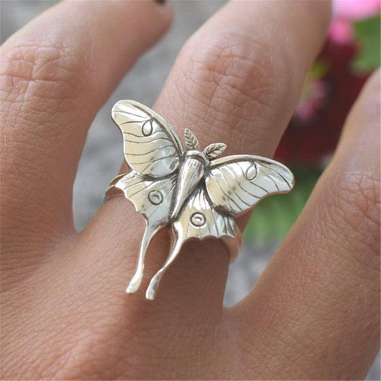 Womens Butterfly Ring Geometric Alloy Design Plated Finish Fashion Ring Gift For Her Silver Retro Jewelry Gift