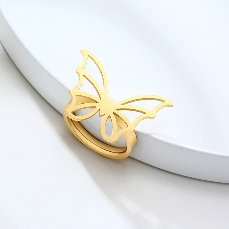 Stainless Steel Butterfly Ring Gold Tone For Women Fashion Jewelry Accessory Gift Idea Handmade Classic Trendy