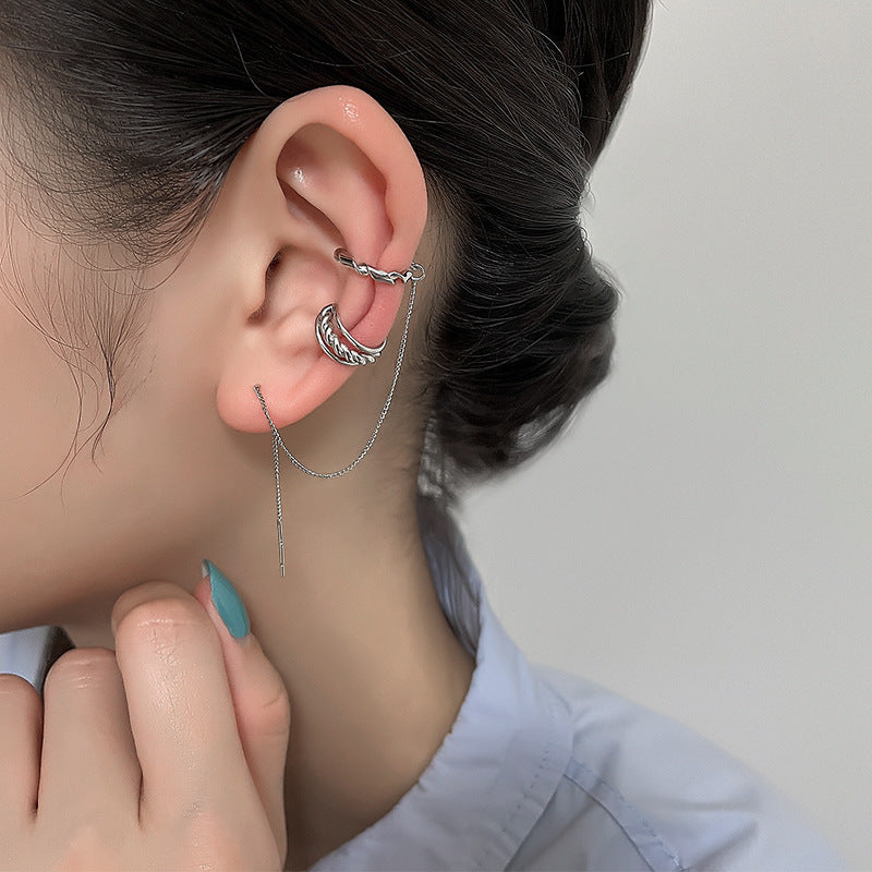 Women Geometric Spiral Ear Clip Earrings Korean Style Copper Electroplated Twist Design Single Ear Accessories