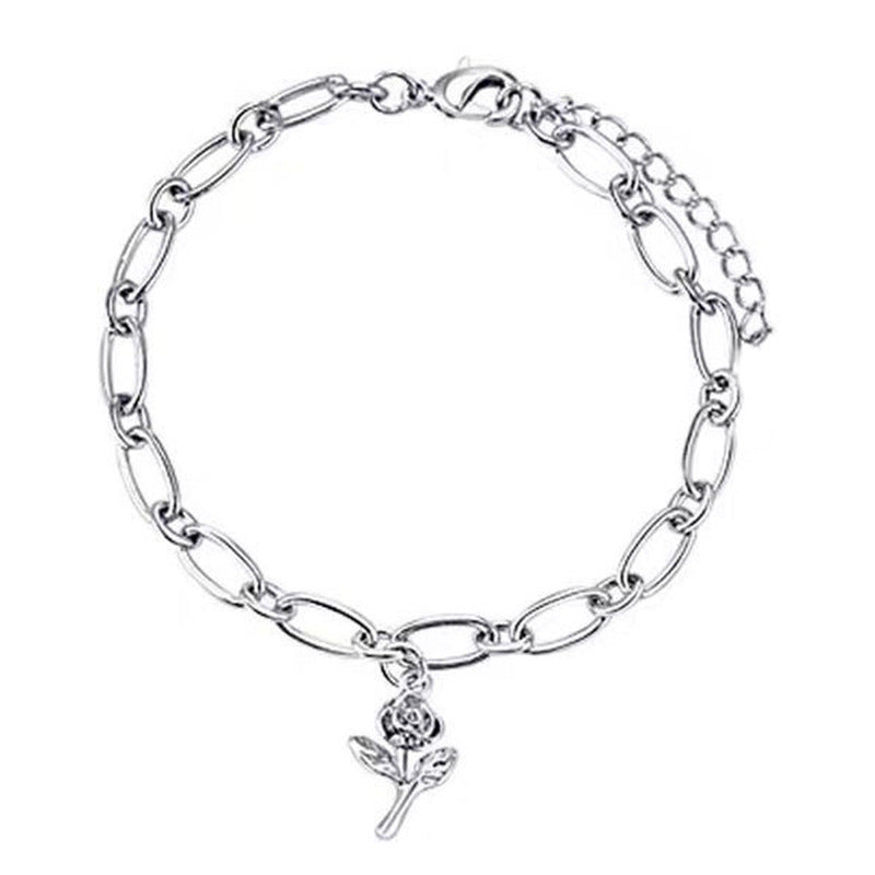 Rose Charm Bracelet For Women And Men Alloy Chain Floral Design With Extender Adjustable Length Elegant Jewelry Gift