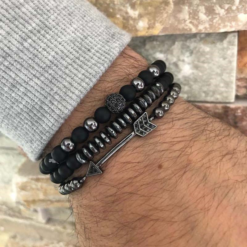 Unisex Retro Black Frosted Crystal Bracelet Set With White Crystal Accents Simple Wrist Accessories Fashion Daily Wear