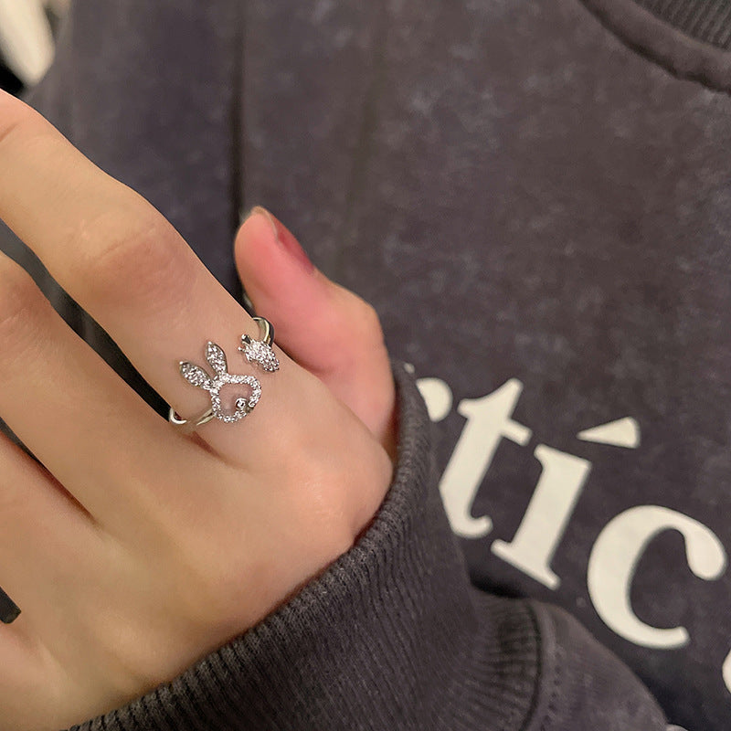 Womens Animal Rabbit Ring Copper Inlaid Zircon White Gold Plated Zodiac Ring Fashion Jewelry For Women Jewelry