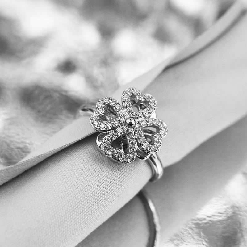 Four Leaf Clover Rotating Ring For Women Adjustable Cupronickel Alloy Inlaid Gemstone Jewelry Gift For Gifts