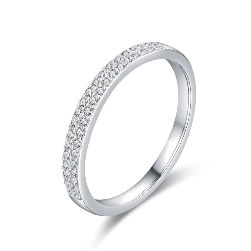 Sterling Silver Ring With Micro Inlaid Diamonds S925 Thin Delicate Stacking Band For Women Everyday Wear Gifts