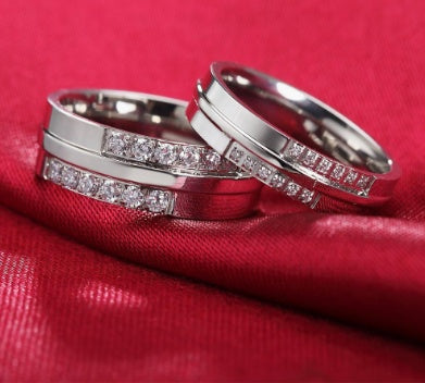 Stainless Steel Couple Ring Wedding Diamond Ring Set For Him And Her With 7mm And 5mm Wide Retro American Style