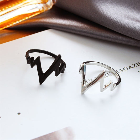 Womens Geometric Alloy Ring Textured Heartbeat Design Fashion Accessory Electroplated Retro Jewelry Ring For Women