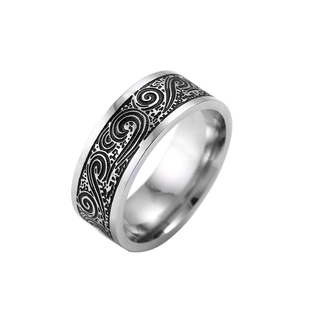 Mens Stainless Steel Ring With Geometric Design Retro Style Titanium Accent Durable Fashion Jewelry Band Classic Style