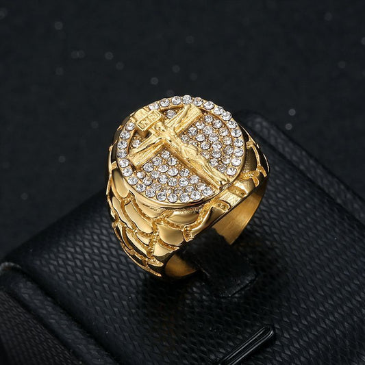 New Hip Hop Titanium Steel Vacuum Gold Plated Men's Ring