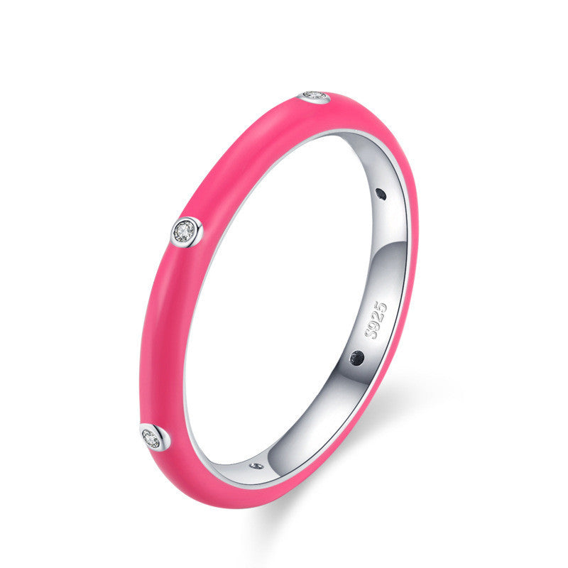 Sterling Silver Womens Ring Epoxy Enamel Geometric Design With Gem Inlays Gift For Her Sizes 5 US And 6 US Fit