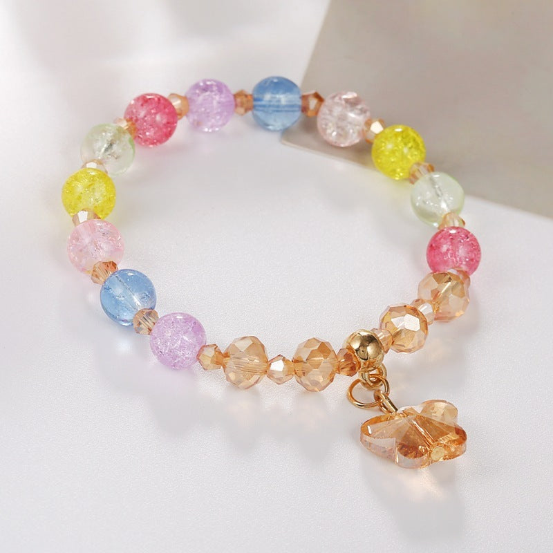 Girls Cute Bracelet With Plant Flower Plus Crystal Design Korean Beads Adjustable Childrens Bracelet 14cm 20cm