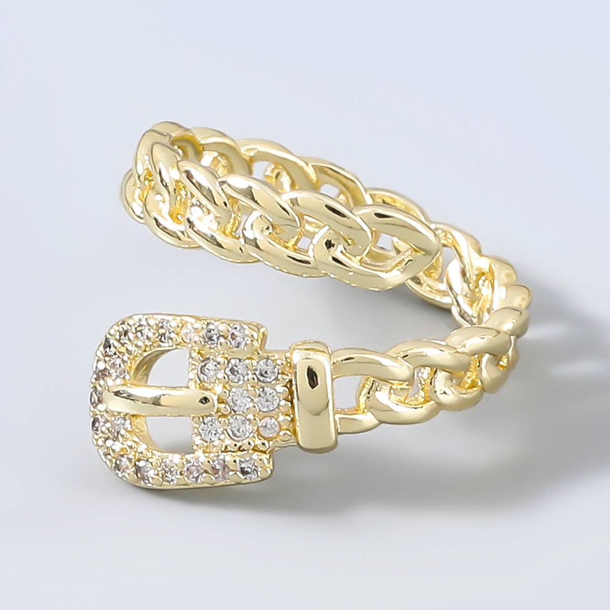 Copper Ring With Micro Diamond Rhinestone Belt Ring Elegant Womens Fashion Ring Gift For Her Gold Tone Finish Sparkling