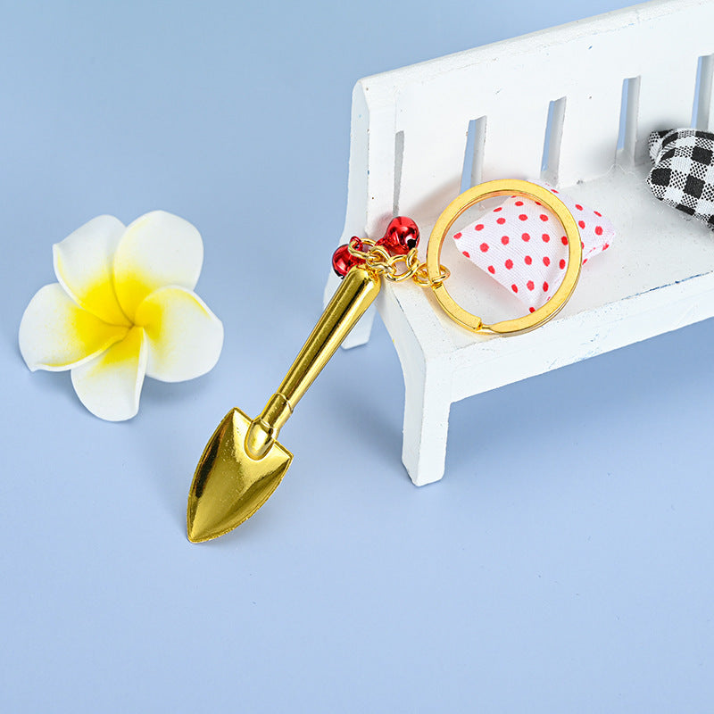 Unisex Mini Shovel Keychain Zinc Alloy Pearl Gold Accessory