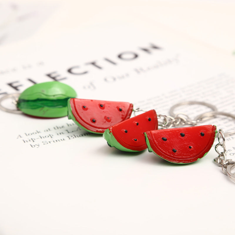 Unisex Watermelon Keychain 3D Simulation Fruit Slice Resin Charm Pendant Bag Decoration Car Key Accessories PC