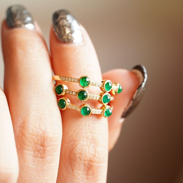 Sterling Silver Green Gemstone Ring For Women Vintage Geometric Electroplated Gold Finish S925 Jewelry Gift Box