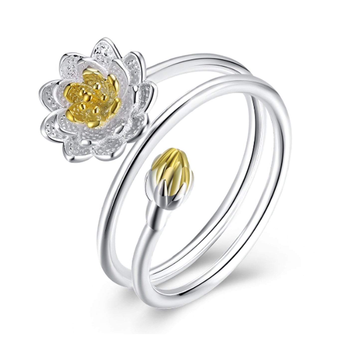 Womens Lotus Flower Copper Ring Electroplated Korean Style