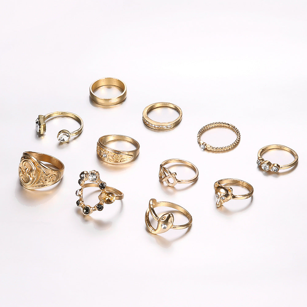 Gold Fox Serpentine Ring With Rhinestones Alloy Jewelry For Women Elegant Fashion Accessory EuropeanStyle Chic