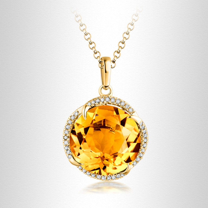 Womens Yellow Zircon Topaz Necklace Pendant And Ring Set Copper Geometric Design Jewelry Sets Ideal Gift Style