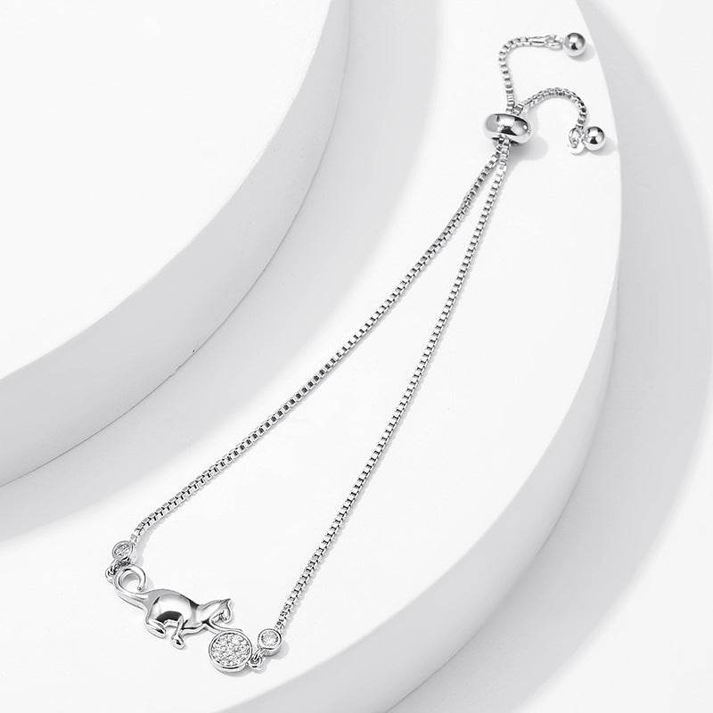 Womens Kitten Hug Mouse Bracelet Animal Zodiac Bangle Polished Diamond Electroplated Alloy Jewelry Gift For Women