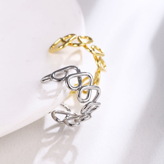 Geometric Chain Band Ring For Unisex Alloy Statement Jewelry In Gold Tone Or Silver Tone Metal Durable Everyday Wear