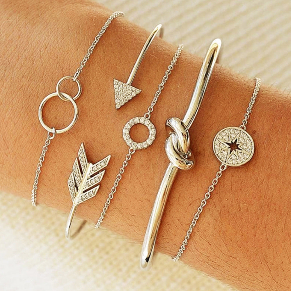 Geometric Alloy Bracelet Set With Gem Inlays Triangular Love Design Jewelry Gift For Her Collection Lightweight Chic