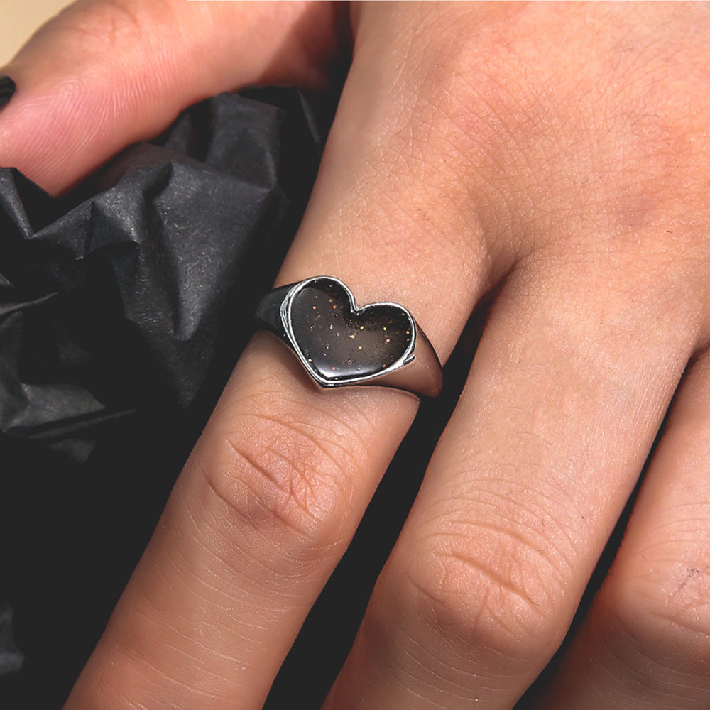 Heart Shaped Ring With Ornaments Korean Fashion Alloy Ring Unisex Ideal Holiday Gift Individually Packed Gifts