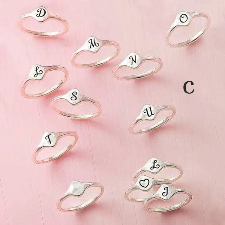 Unisex Adjustable Initial Letter Rings Copper Alphabet Ring Electroplated Individually Packed Fashion Jewellery