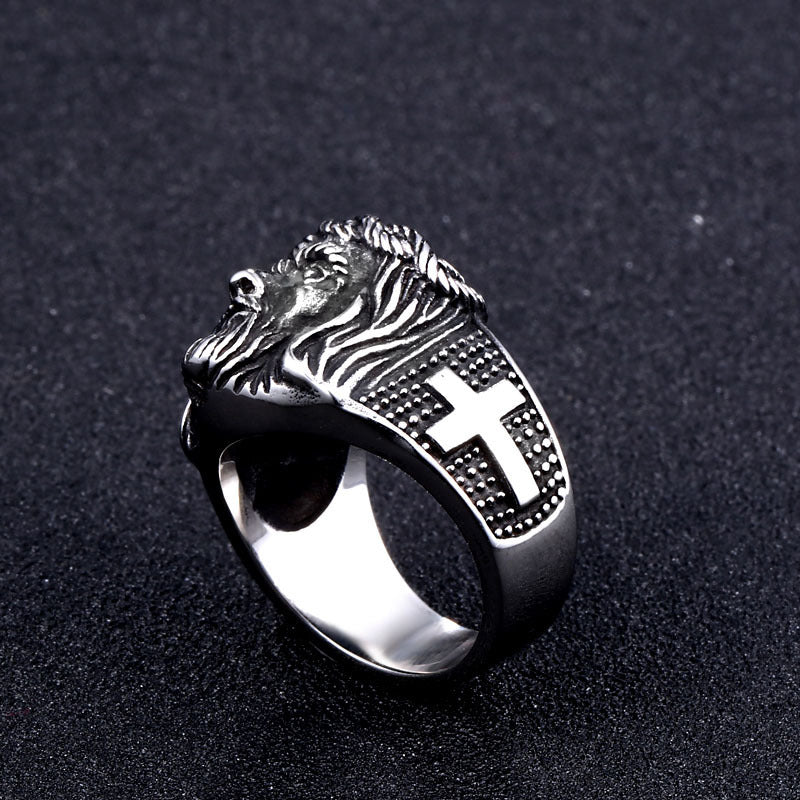 Vintage Engraved Titanium Steel Crucifix Ring for Men