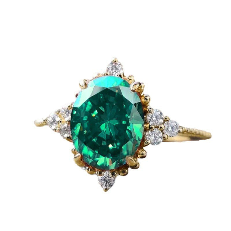 Copper Ring With Inlaid Zircon Stone Geometric Diamond Shape Ellipse And Quadrilateral Design Retro Luxury For Women