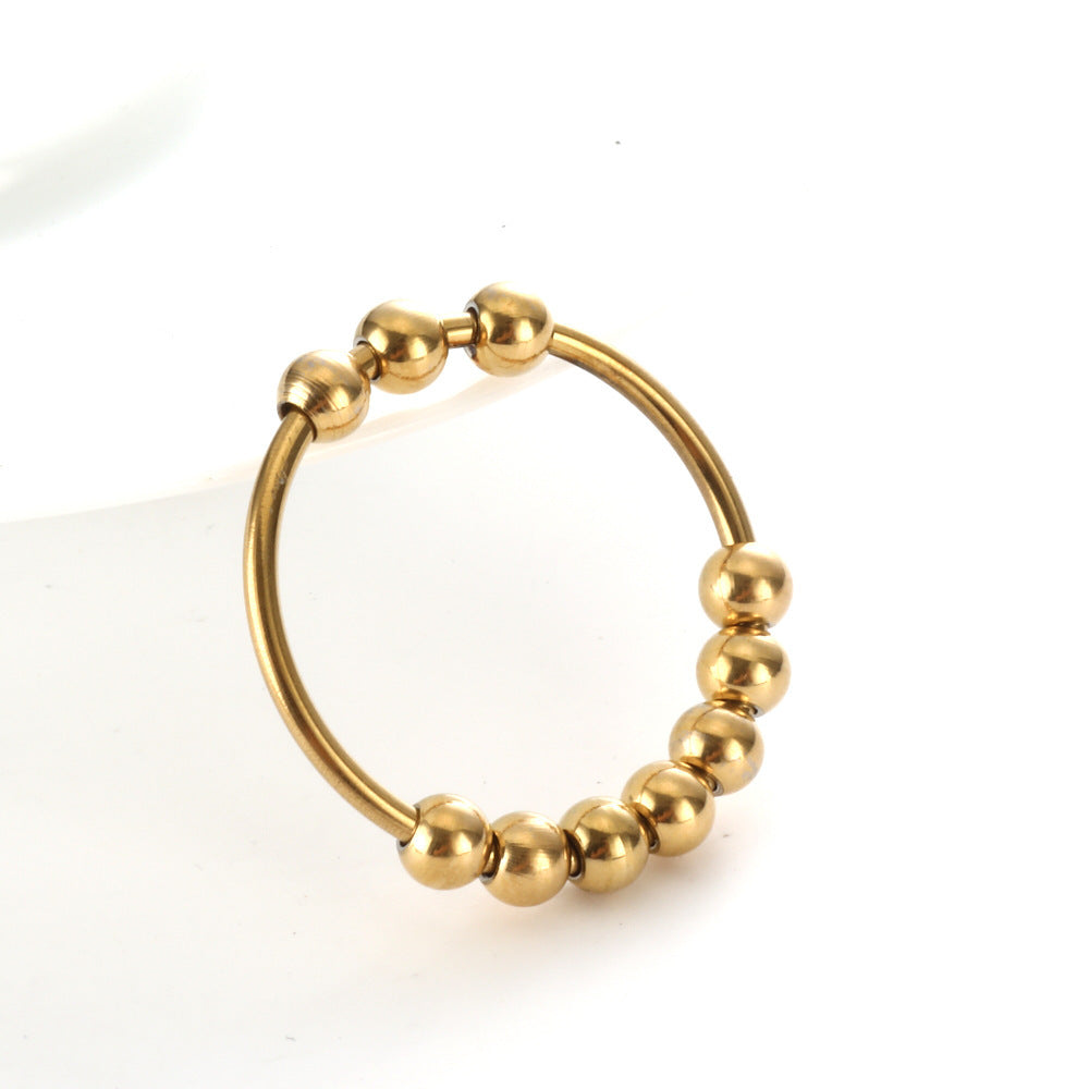 Unisex Rotating Beads Ring Stainless Steel Band For Anxiety Decompression Geometric Meditation Jewelry Relaxation