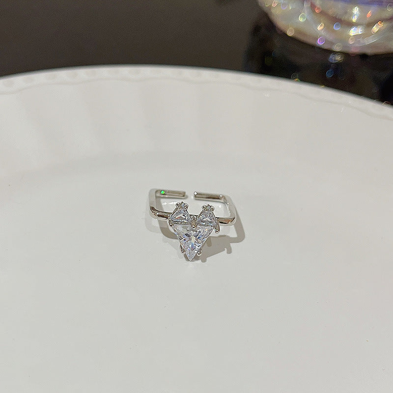 Open Ring For Women Butterfly Zircon Inlaid Copper Ring With Bow Square Heart Elements Fashion Jewelry Sparkle
