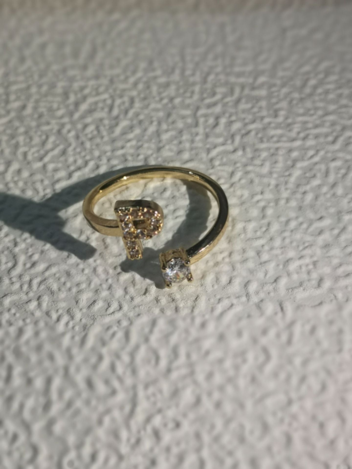 Unisex Copper Ring Adjustable Zircon Inlaid Letter Design