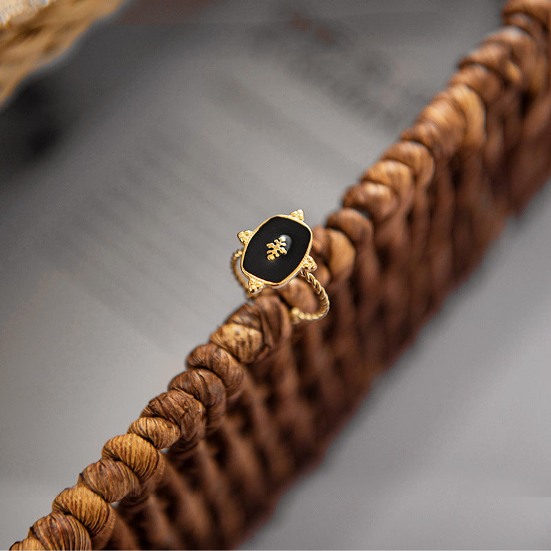 Retro Black Dripping Ring For Women Titanium Steel Non Fading Adjustable Band Fashion Jewelry For Everyday Wear