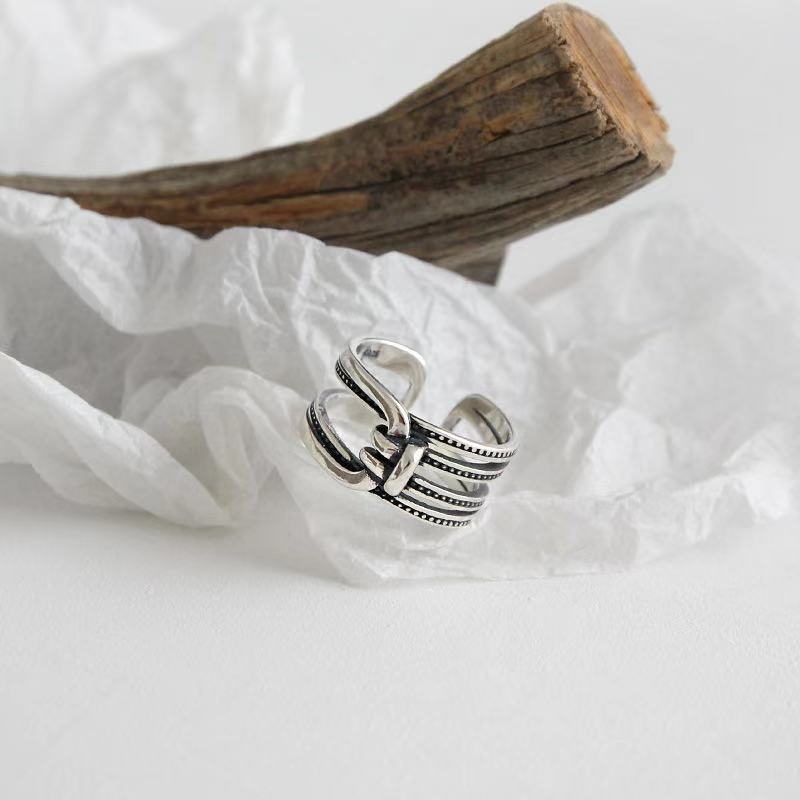 Womens Ancient Silver Ring Multi Layer Line Knotting Ring Wide Face Ring Fashion Jewelry Ring For Girls And Women