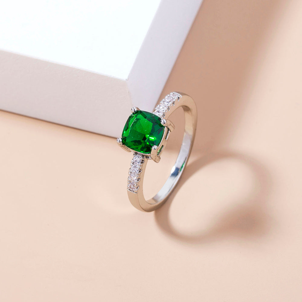 Geometric Green Gemstone Ring With Zircon Copper Adjustable