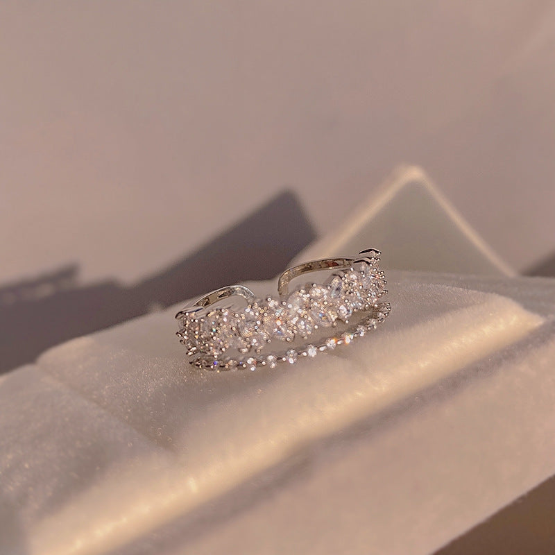 Womens Adjustable Double Layer Copper Ring Geometric Style Korean Fashion Jewelry Silver Copper Ring For Women