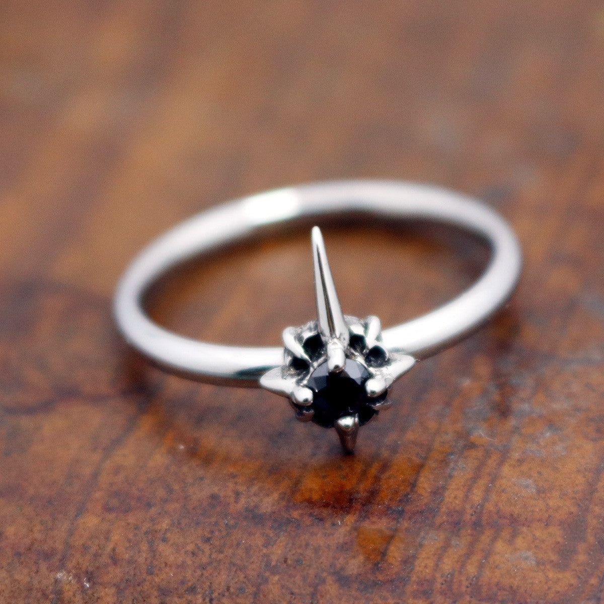 Stainless Steel Geometric Ring Black White Zircon Korean