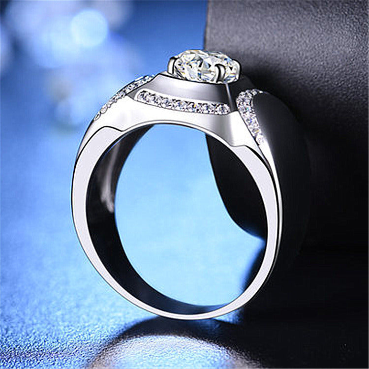 Mens Adjustable Opening Ring With Geometric Design 1 Carat Cubic Zirconia Gold Plated Copper For Any Occasions