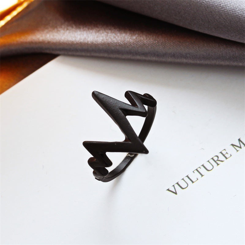 Womens Geometric Alloy Ring Textured Heartbeat Design Fashion Accessory Electroplated Retro Jewelry Ring For Women